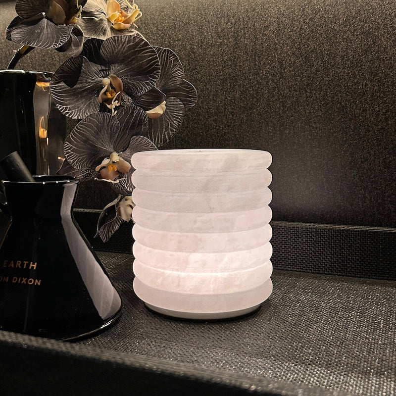 Pillar ribbed Spanish alabaster stone cordless table lamp