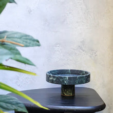 Verde Alpi marble pedestal bowl sculptural green marble centrepiece by Lokah & Co