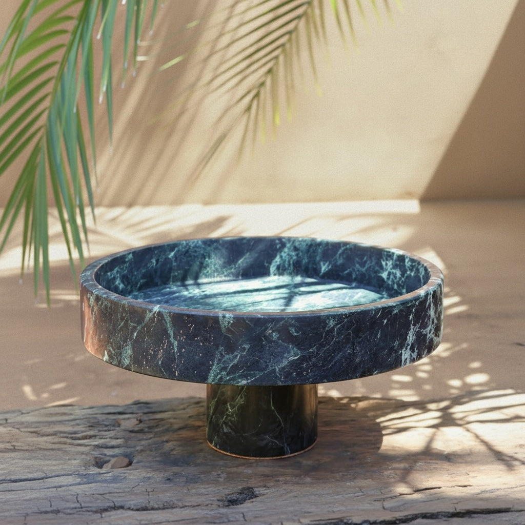 Decorative Verde Alpi marble pedestal bowl sculptural centrepiece object