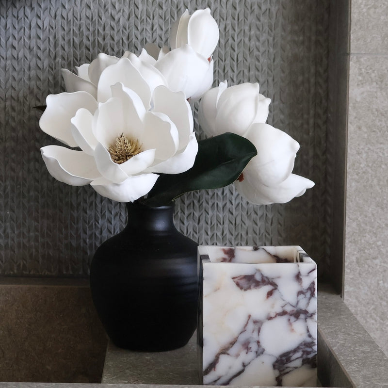 Square Calacatta Viola marble vessel decorative stone jar