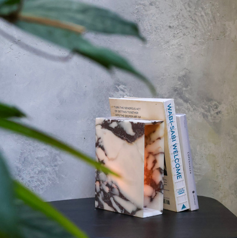 Calacatta Viola marble vessel sculptural stone object by Lokah Co candle holder and bookend