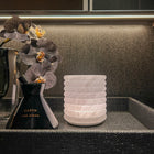 Pillar rechargeable alabaster lamp with ribbed sculptural stone