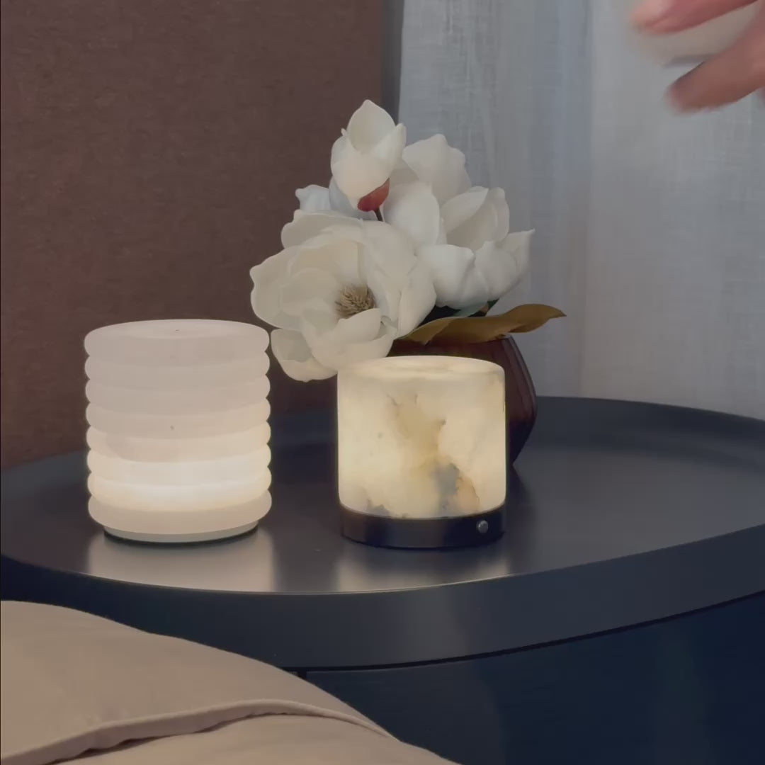 Cove Spanish alabaster stone cordless lamp illuminated and touch dimmed
