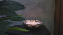 Calacatta Viola marble scalloped bowl sculptural marble bowl emitting ambient candle glow using candle sand